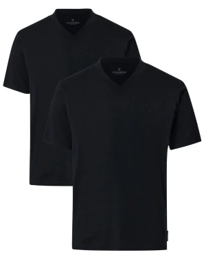 Duże męskie koszulki gładkie w serek  t-shirty 2 sztuki Casa Moda 092600-800 czarne (3XL) | 3XL