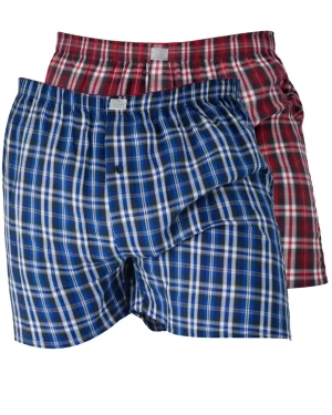 Duża męska bielizna bokserki luźne w kratkę 2 pak Duke D555 Plaid czerwone i granatowe (4XL) | 4XL