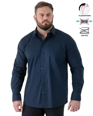 Duża koszula męska z długim rękawem gładka plamoodporna NON IRON Duke D555 Oliver granatowa (2XL) | 2XL
