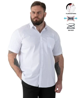 Duża męska koszula z krótkim rękawem gładka plamoodporna NON IRON Duke D555 Lucas biała (7XL) | 7XL
