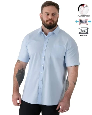 Duża męska koszula z krótkim rękawem gładka plamoodporna NON IRON Duke D555 Lucas błękitna (7XL) | 7XL