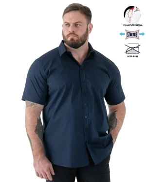 Duża męska koszula z krótkim rękawem gładka plamoodporna NON IRON Duke D555 Lucas granatowa (2XL) | 2XL