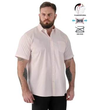 Duża męska koszula z krótkim rękawem gładka plamoodporna NON IRON Duke D555 Lucas jasnoróżowa (4XL) | 4XL