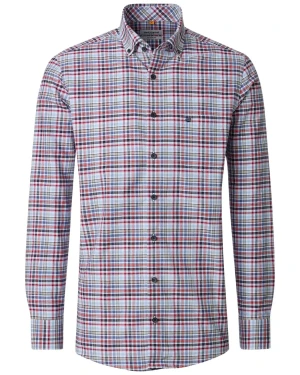 Duża męska koszula w kratę z długim rękawem Redmond 261015111-500 czerwono-niebieska (6XL) | 6XL