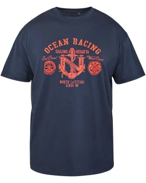 Duży męski t-shirt z nadrukiem koszulka z krótkim rękawem North Latitude 61121-0580 granatowa (5XL) | 5XL
