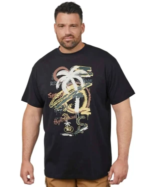 Duży męski t-shirt z wakacyjnym nadrukiem koszulka z krótkim rękawem North Latitude 61360-0099 czarna (3XL) | 3XL