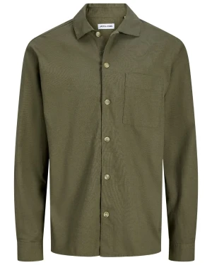 Duża koszula męska z długim rękawem gładka z lnem Jack & Jones 12289111 khaki (4XL) | 4XL