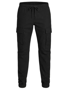 Duże męskie spodnie bojówki ze ściągaczami Jack & Jones 12294283 czarne  (48S) | 48S