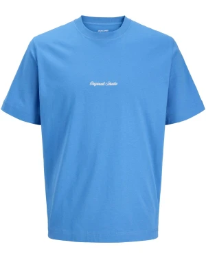 Duża męska koszulka z małym napisem t-shirt Jack & Jones 12284161 niebieski (6XL) | 6XL