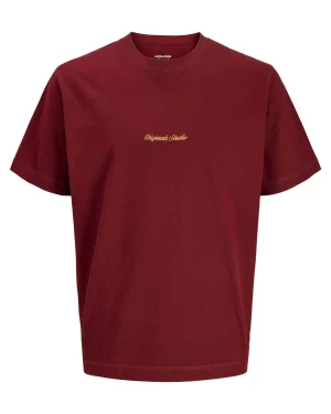 Duża męska koszulka z małym napisem t-shirt Jack & Jones 12284161 bordowy (7XL) | 7XL
