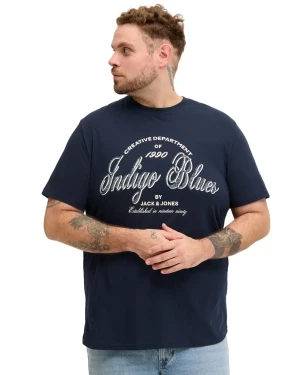 Duża męska koszulka krótki rękaw t-shirt z napisami Jack & Jones 12294518 granatowy (5XL) | 5XL
