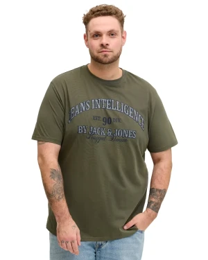 Duża męska koszulka krótki rękaw t-shirt z napisami Jack & Jones 12294518 khaki (4XL) | 4XL