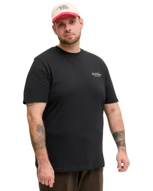 Duża męska koszulka z krótkim rękawem t-shirt z subtelnym napisem Jack & Jones 12289683 czarny (6XL) | 6XL