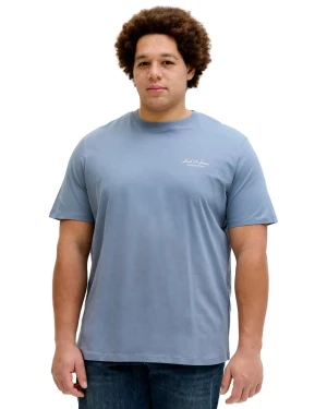 Duża męska koszulka z krótkim rękawem t-shirt z subtelnym napisem Jack & Jones 12289683 błękitny (6XL) | 6XL