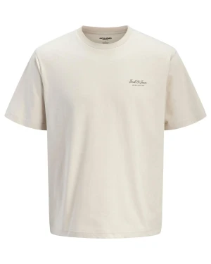 Duża męska koszulka z krótkim rękawem t-shirt z subtelnym napisem Jack & Jones 12289683 beżowy (4XL) | 4XL