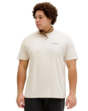Duża męska koszulka z krótkim rękawem t-shirt z subtelnym napisem Jack & Jones 12289683 beżowy (5XL) | 5XL