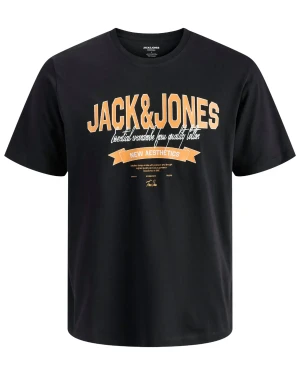Duża męska koszulka z krótkim rękawem t-shirt z efektownym nadrukiem Jack & Jones 12289691 czarny  (6XL) | 6XL
