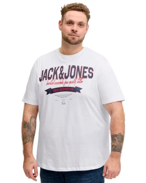 Duża męska koszulka z krótkim rękawem t-shirt z efektownym nadrukiem Jack & Jones 12289691 biały (7XL) | 7XL