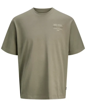 Duża męska koszulka krótki rękaw t-shirt z efektownym nadrukiem na plecach Jack & Jones 12279891 khaki (5XL) | 5XL