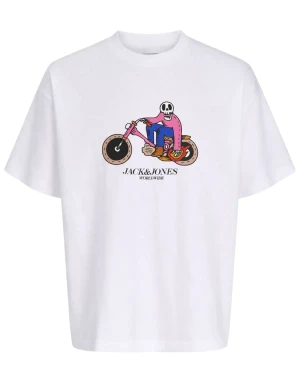 Duża męska koszulka z krótkim rękawem t-shirt z zabawnym nadrukiem Jack&Jones 12297246 biały (6XL) | 6XL