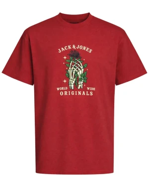 Duża męska koszulka z krótkim rękawem t-shirt z zabawnym nadrukiem Jack&Jones 12297246 czerwony (6XL) | 6XL