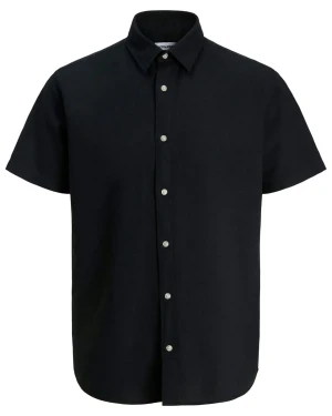 Duża koszula męska  z lnem krótki rękaw Jack & Jones 12294285 czarna (7XL) | 7XL