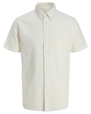 Duża koszula męska  z lnem krótki rękaw Jack & Jones 12294285 ecru (6XL) | 6XL