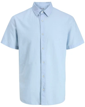Duża koszula męska  z lnem krótki rękaw Jack & Jones 12294285 błękitna (6XL) | 6XL