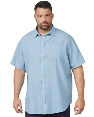 Duża męska lniana koszula z krótkim rękawem gładka North Latitude 61108-0540 błękitna  (7XL) | 7XL