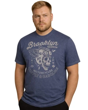 Duży męski t-shirt koszulka z nadrukiem Brooklyn Kam 5788 ciemnoniebieska (2XL) | 2XL