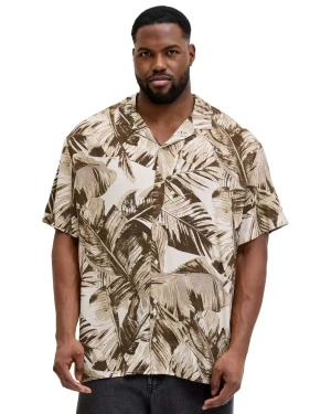 Duża męska wzorzysta koszula z krótkim rękawem Jack & Jones 12294290 beżowa (7XL) | 7XL