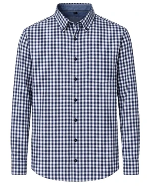 Duża męska koszula w kratkę  długi rękaw Kam 6351 granatowa (6XL) | 6XL