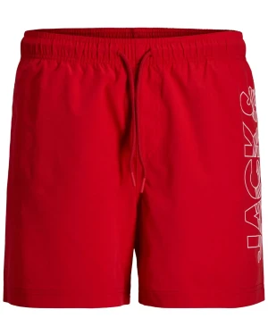Duże męskie spodenki kąpielowe gładkie z napisem Jack & Jones 12297961 czerwone (48R) | 48R