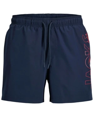 Duże męskie spodenki kąpielowe gładkie z napisem Jack & Jones 12297961 granatowe (50R) | 50R