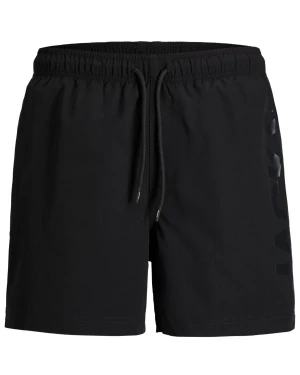 Duże męskie spodenki kąpielowe gładkie z napisem Jack & Jones 12297961 czarne (52R) | 52R