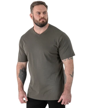 Duża koszulka męska z dekoltem w serek Duke D555 Signature V-neck khaki (4XL) | 4XL