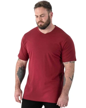 Duża koszulka męska z dekoltem w serek Duke D555 Signature V-neck bordowa (7XL) | 7XL