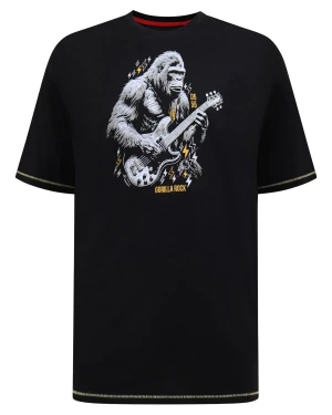 Duży męski t-shirt z nadrukiem goryla z gitarą Macfarlan Duke D555 czarny (3XL) | 3XL