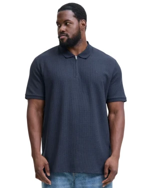 Duża męska koszulka z kołnierzykiem polówka gładka na zamek Jack & Jones 12284618 granatowa (4XL) | 4XL