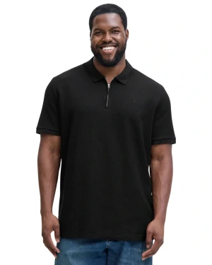 Duża męska koszulka z kołnierzykiem polówka gładka na zamek Jack & Jones 12284618 czarna (5XL) | 5XL