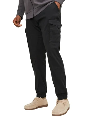 Duże męskie spodnie bojówki ze ściągaczami Jack  & Jones 12181655 czarne (52S) | 52S