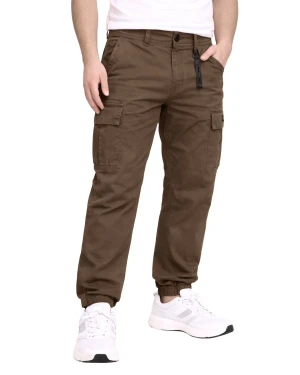 Duże męskie spodnie bojówki ze ściągaczami Double Urban Outfitters CCP-4013 brązowe (54R) | 54R