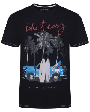 Duża męska koszulka t-shirt z wakacyjnym nadrukiem Kam 5804 czarny (7XL) | 7XL