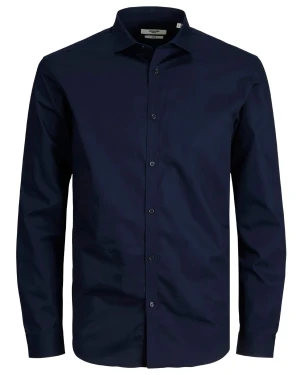 Duża męska koszula z długim rękawem gładka Jack & Jones 12235157 granatowa (3XL) | 3XL
