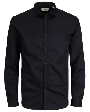 Duża męska koszula z długim rękawem gładka Jack & Jones 12235157 czarna (4XL) | 4XL