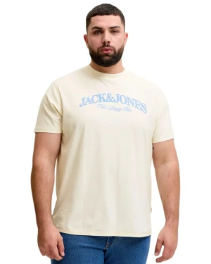 Duża męska koszulka krótki rękaw t-shirt z nadrukiem Jack & Jones 12297126 kremowy (5XL) | 5XL