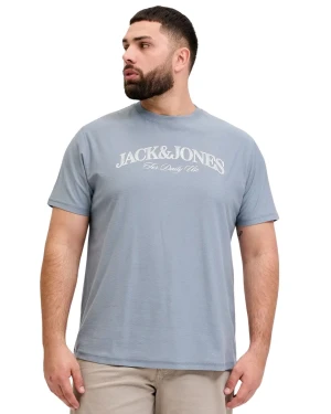 Duża męska koszulka krótki rękaw t-shirt z nadrukiem Jack & Jones 12297126 szaroniebieski (5XL) | 5XL