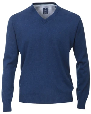 Duży męski sweter gładki wkładany przez głowę w serek Redmond 600-12 ciemnoniebieski (3XL) | 3XL