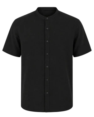 Duża męska koszula z lnem krótki rękaw stójka Double GS-5194 czarna (4XL) | 4XL