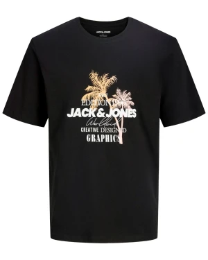 Duża męska koszulka t-shirt z nadrukiem Jack & Jones 12295978 czarny (7XL) | 7XL